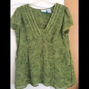 Maternity Green/Black printed sheer/lining  top XL